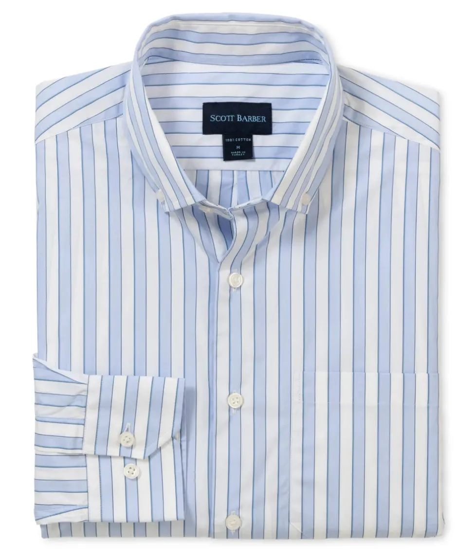Bold Sateen Stripe Shirt - Sky Blue