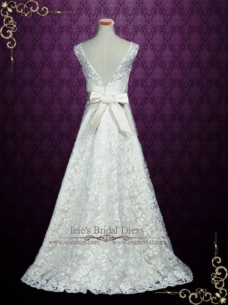Elegant Lace A-line Wedding Dress with V Open Back KELLIE