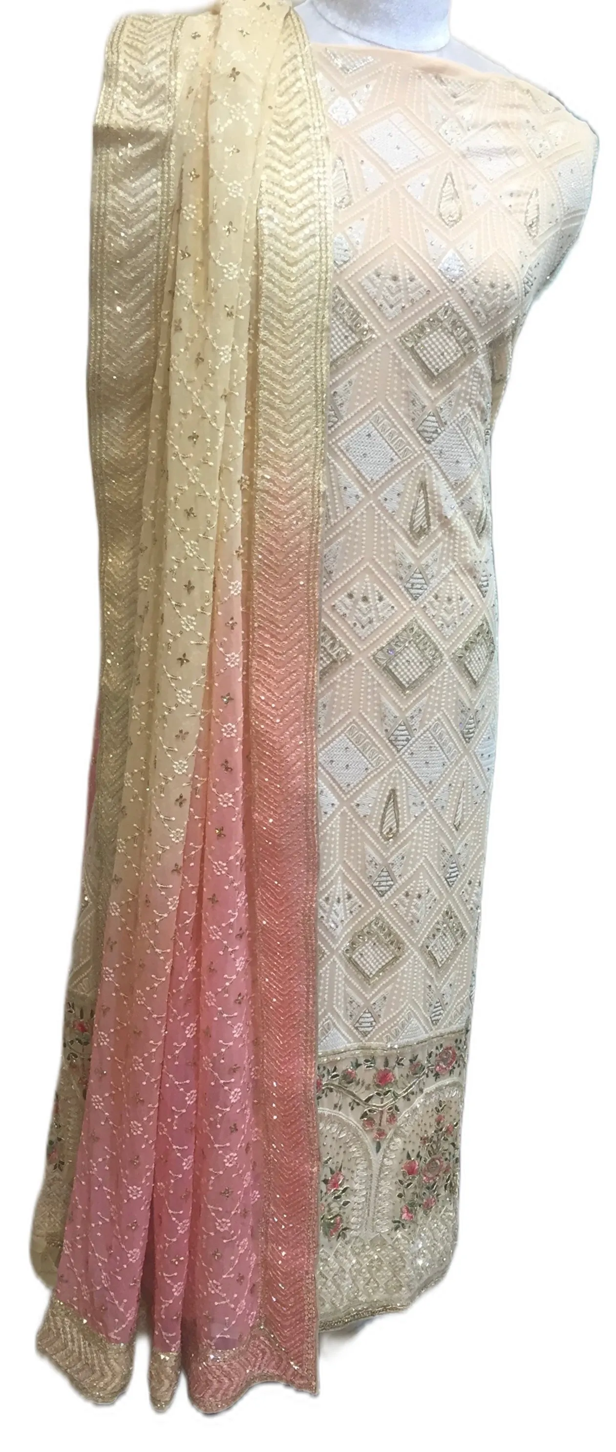 Georgette Chickenkari Unstitched Suit with Hand Embroidery