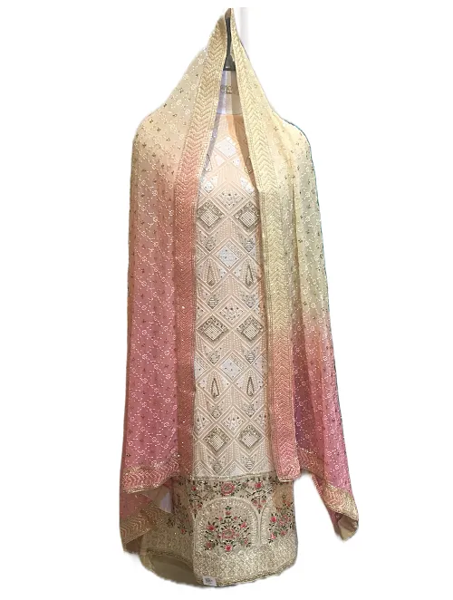 Georgette Chickenkari Unstitched Suit with Hand Embroidery