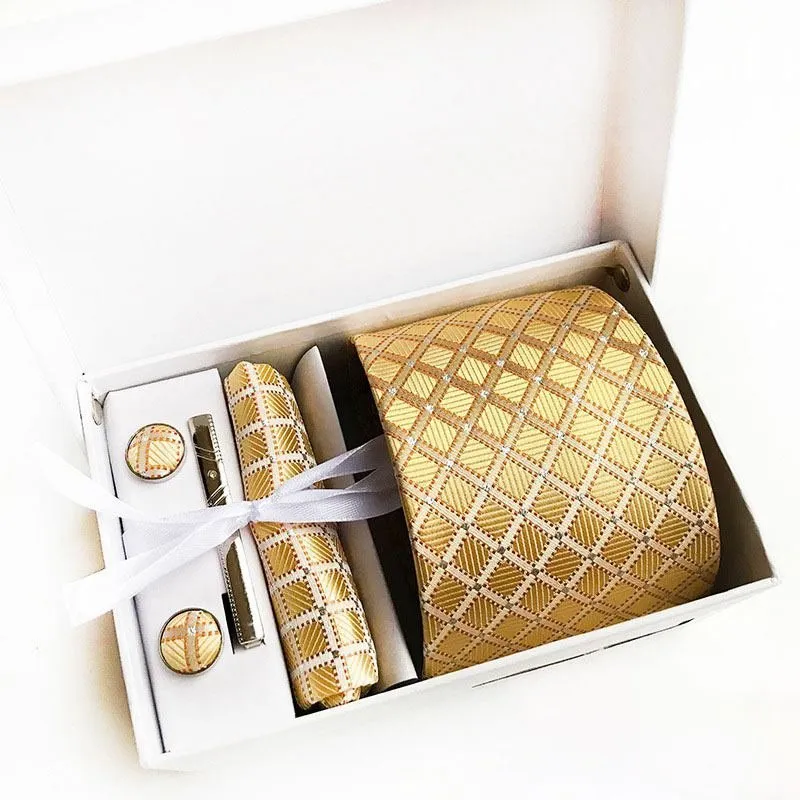 Men Bright Color 8cm Polyester Tie Diamond Pattern Pocket Square Set