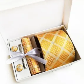 Men Bright Color 8cm Polyester Tie Diamond Pattern Pocket Square Set