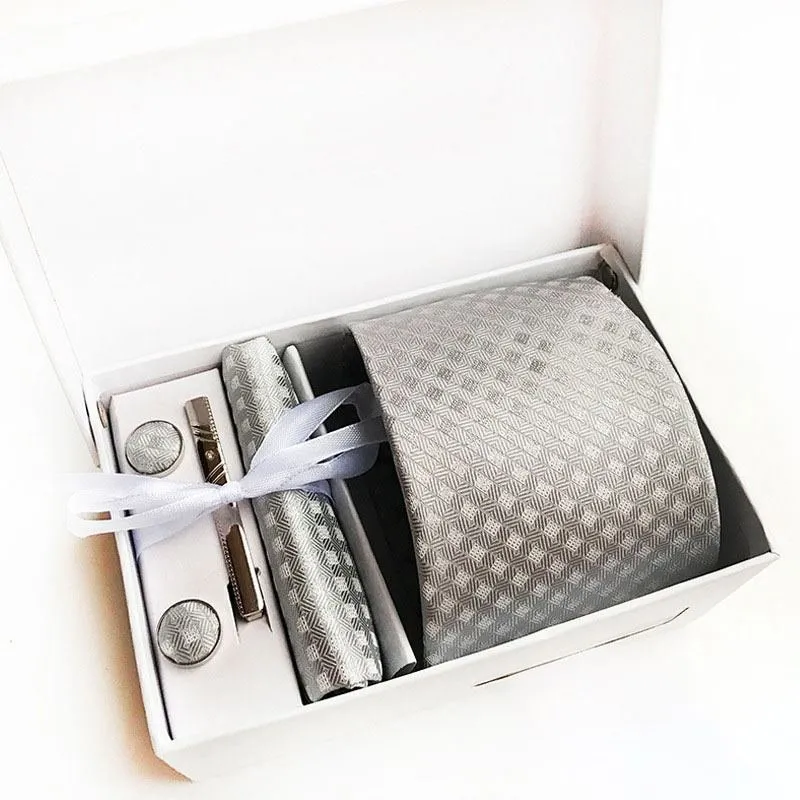 Men Bright Color 8cm Polyester Tie Diamond Pattern Pocket Square Set