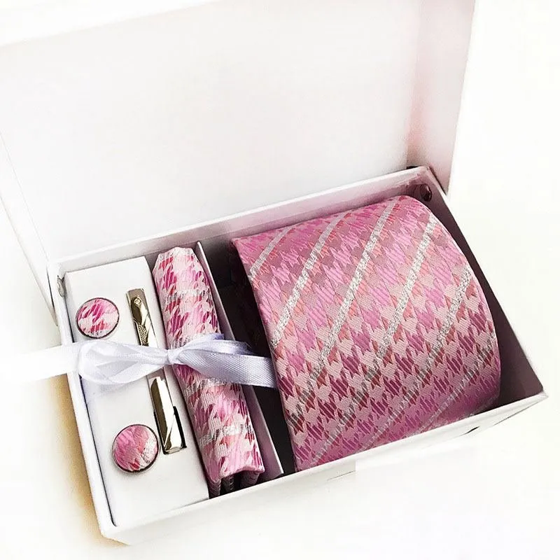 Men Bright Color 8cm Polyester Tie Diamond Pattern Pocket Square Set