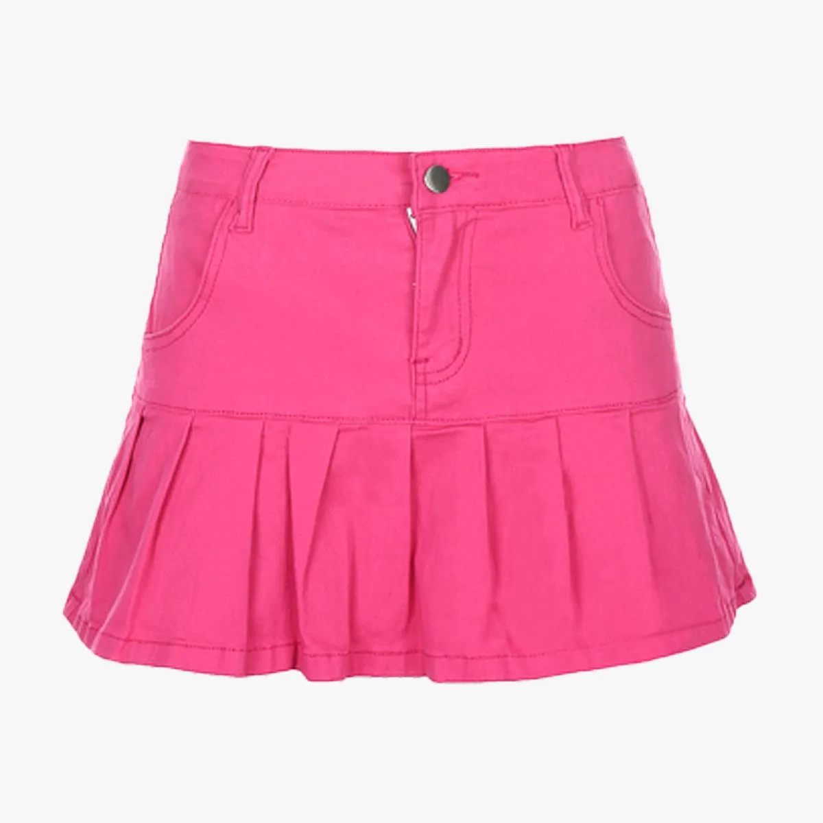 Retro Pleated Dark Blue Denim Skirt