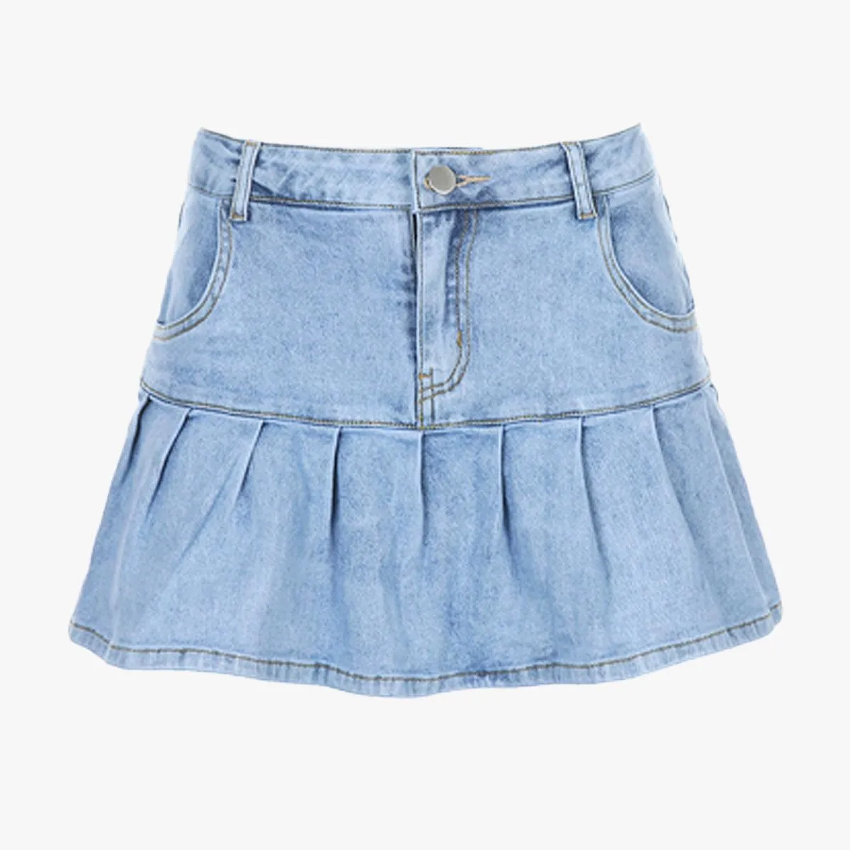 Retro Pleated Dark Blue Denim Skirt