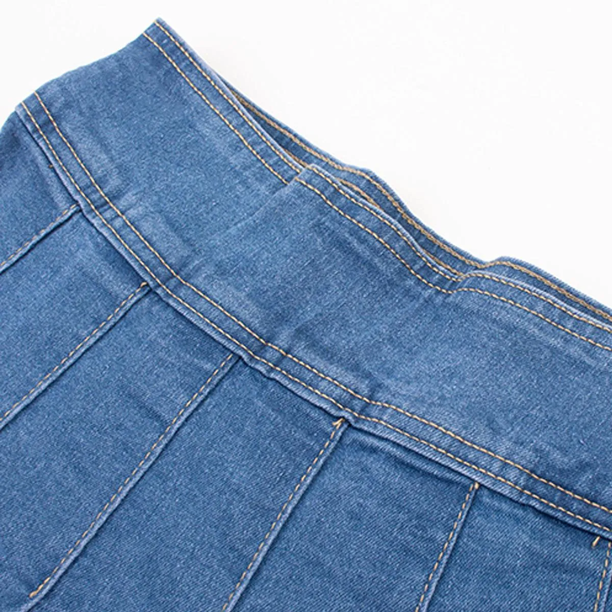 Retro Pleated High Waist Denim Skirt